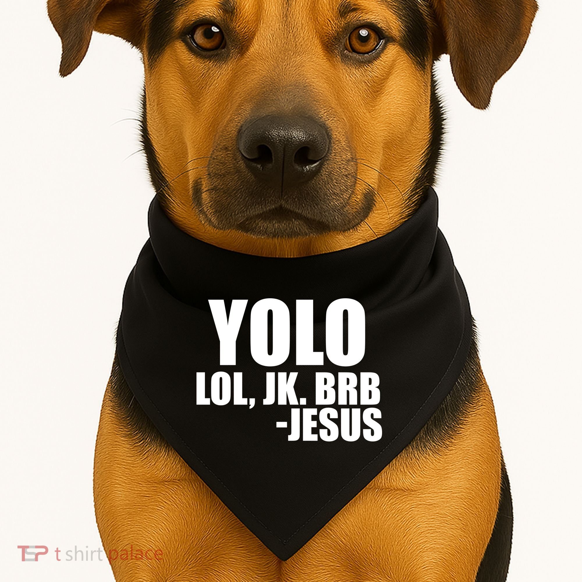 Yolo LOL, JK. BRB Jesus USA-Made Doggie Bandana