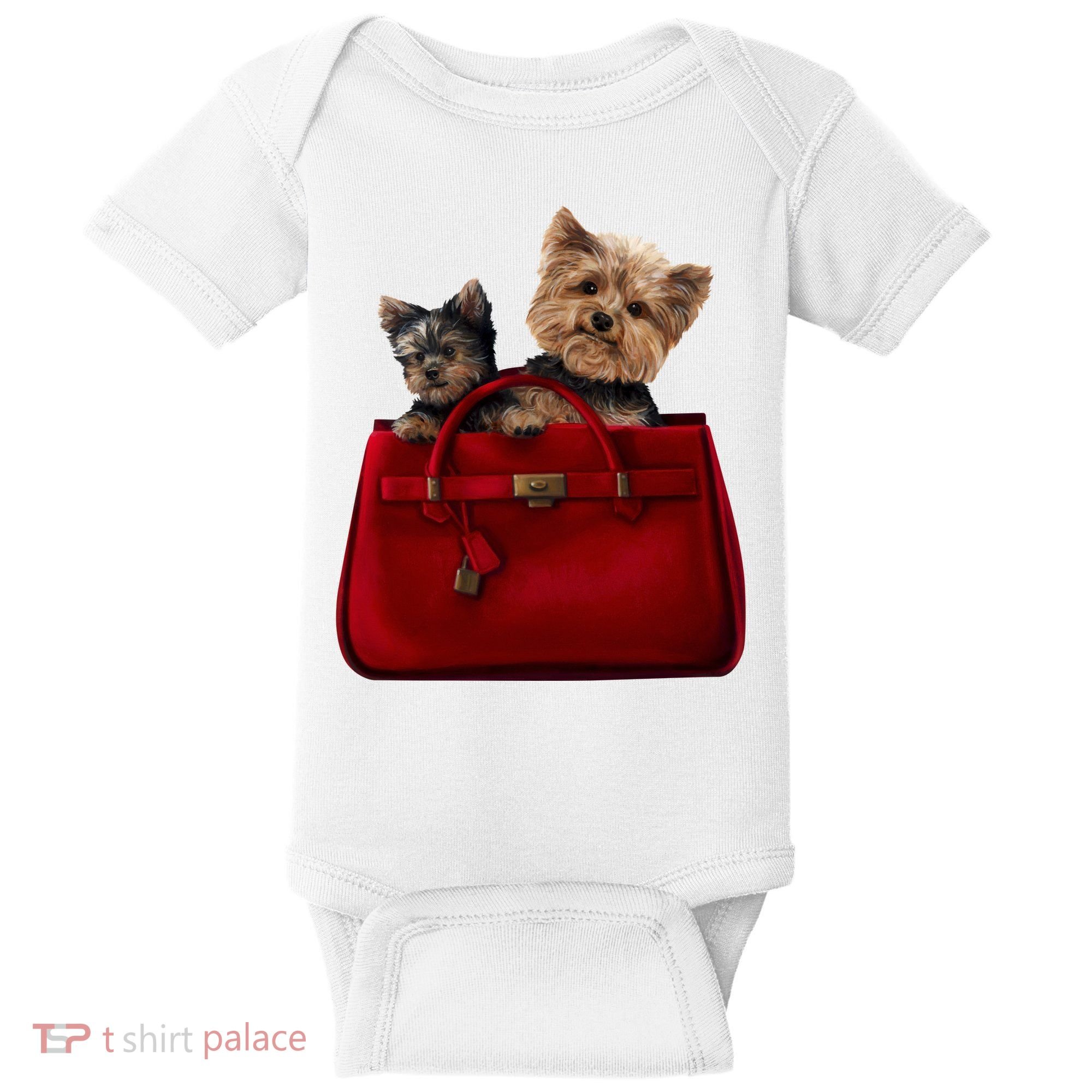 Yorki Dogs in Bag Baby Bodysuit