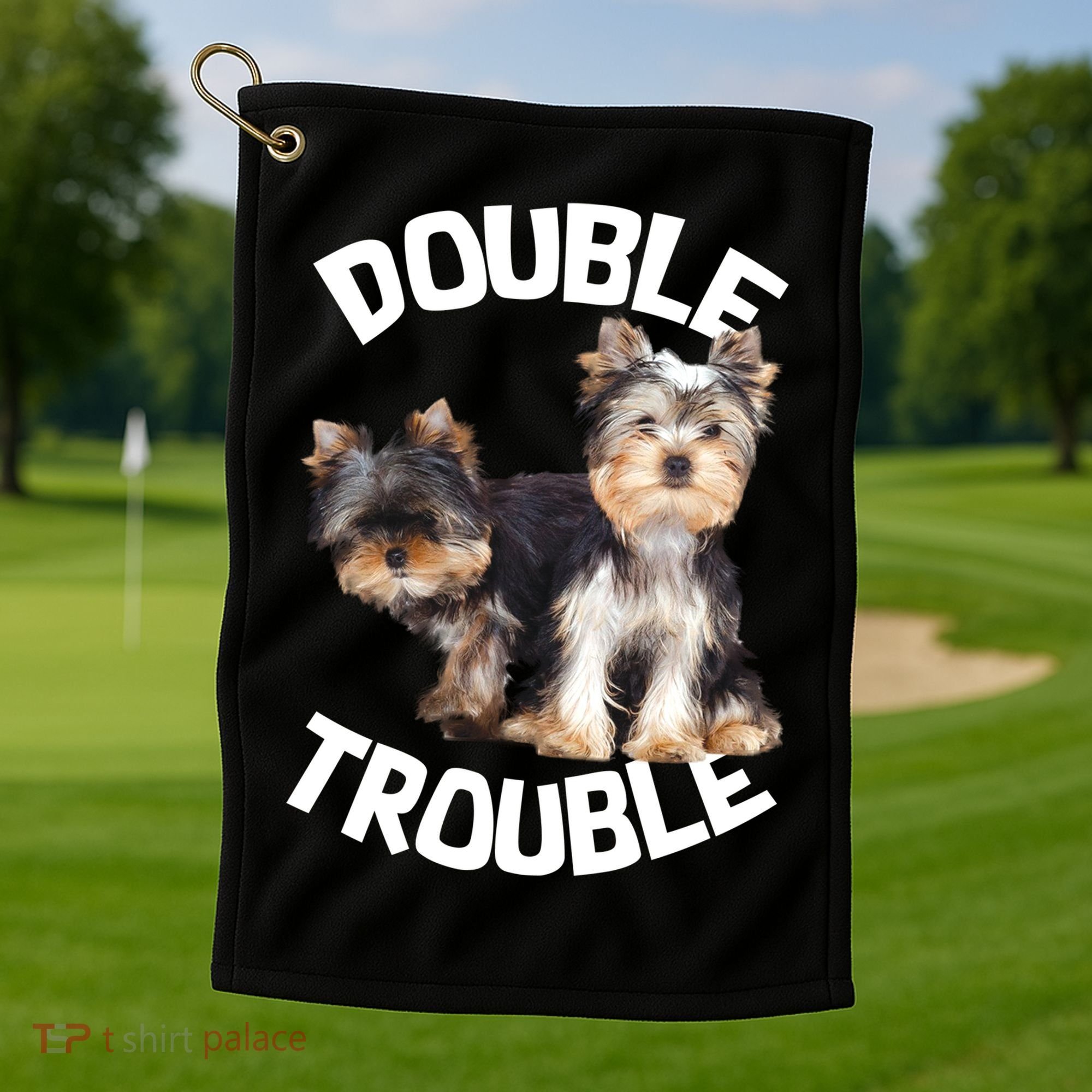 Yorkie Double Trouble Golf Towel