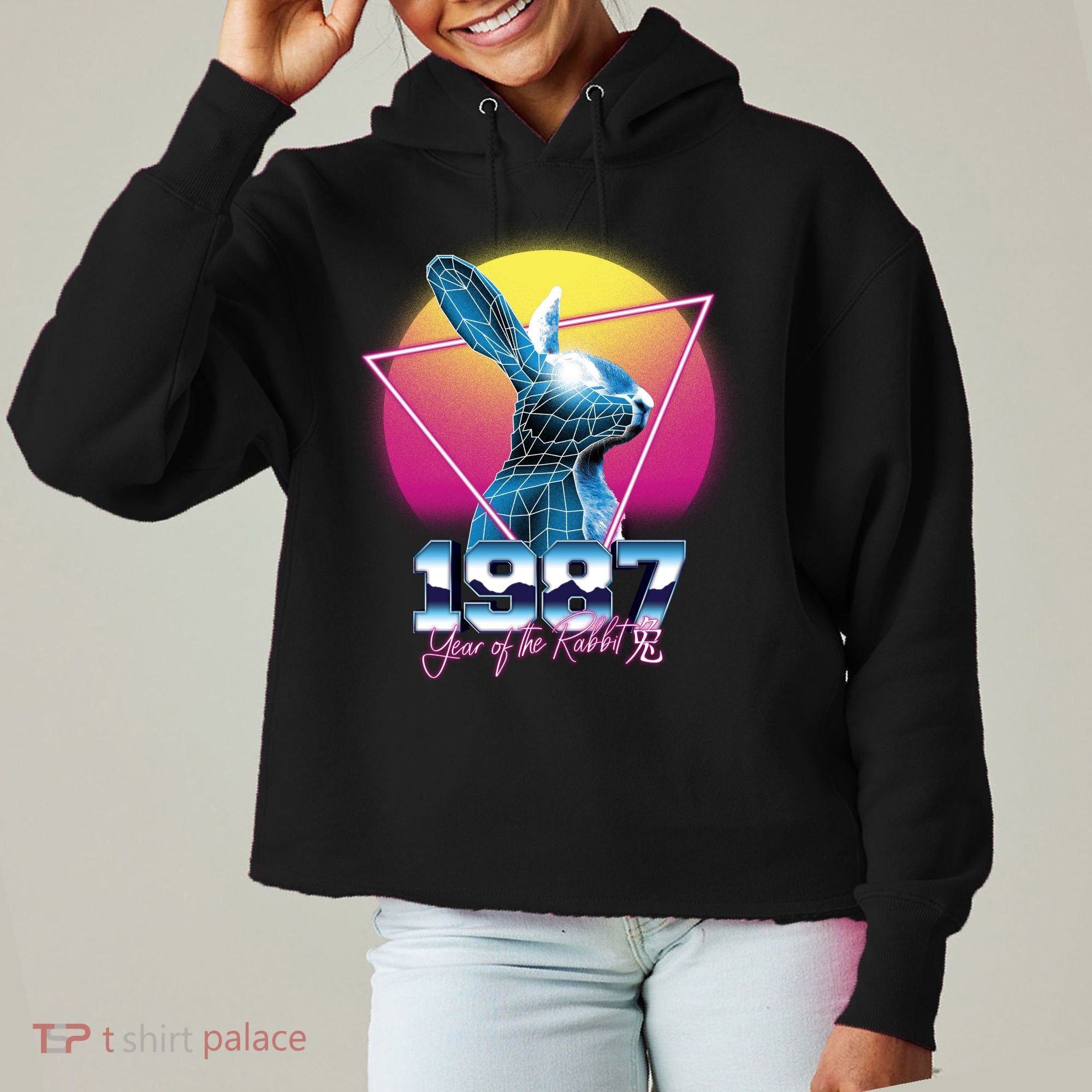 Year Of The Rabbit – Chinese Zodiac – Synthwave Style Ladies Heavyweight Boxy Pullover Hoodie