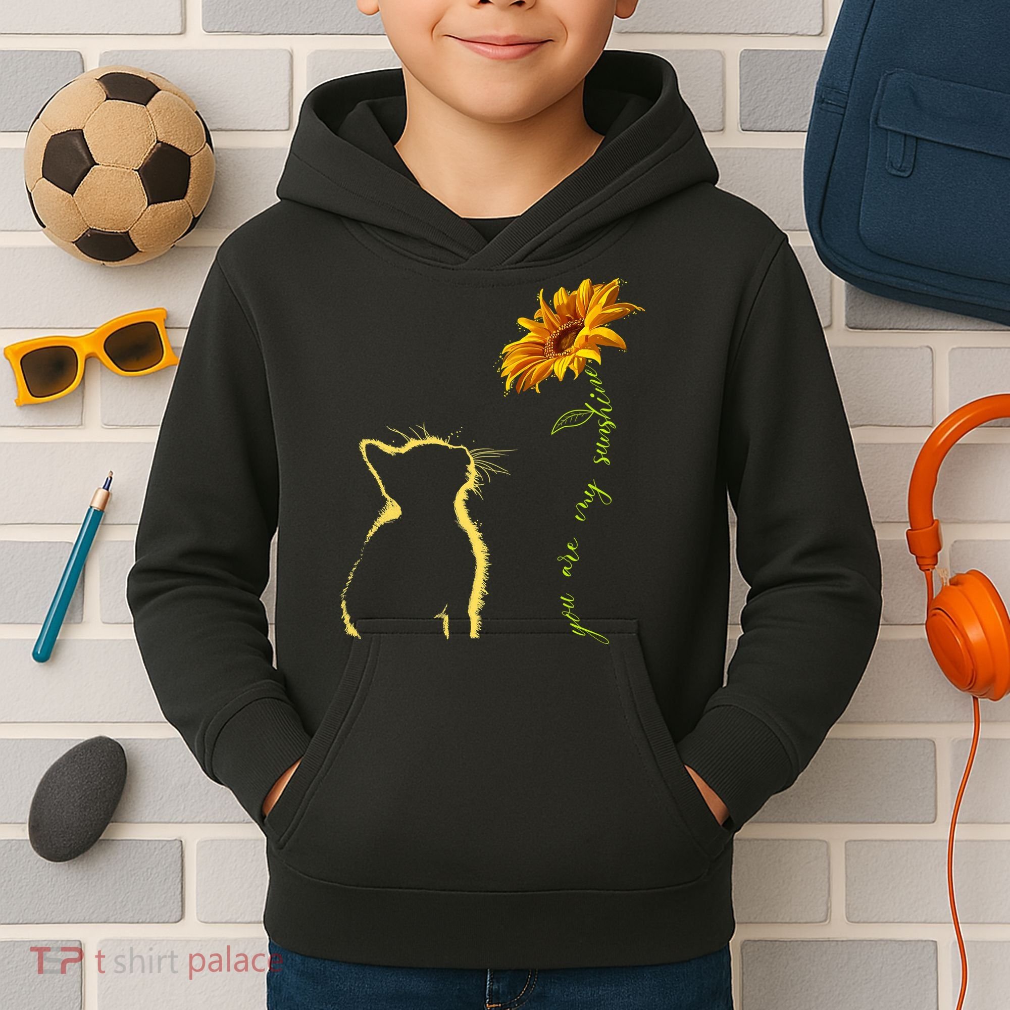 You Are My Sunshine Cat Sunflower Kids Hoodie