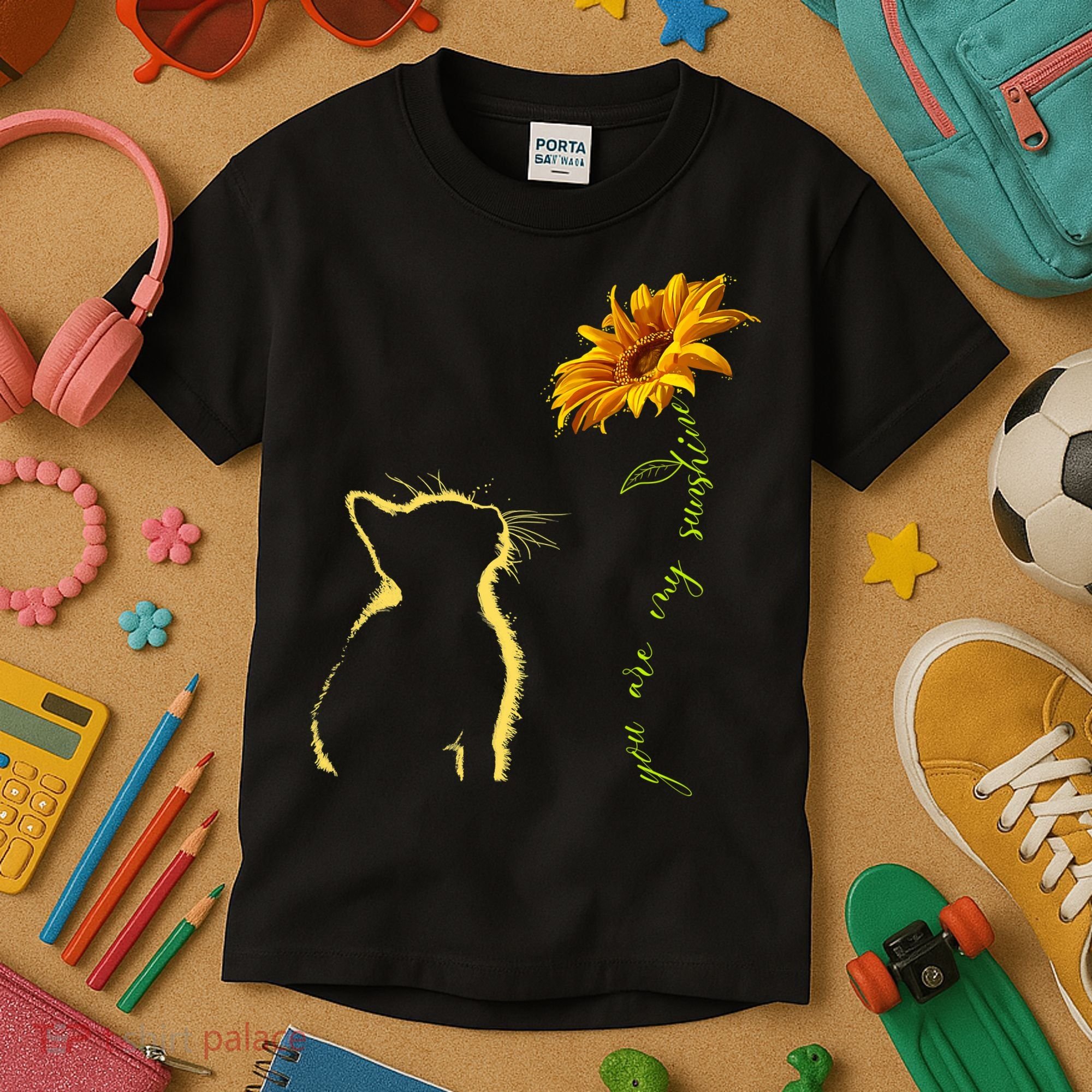 You Are My Sunshine Cat Sunflower Kids T-Shirt