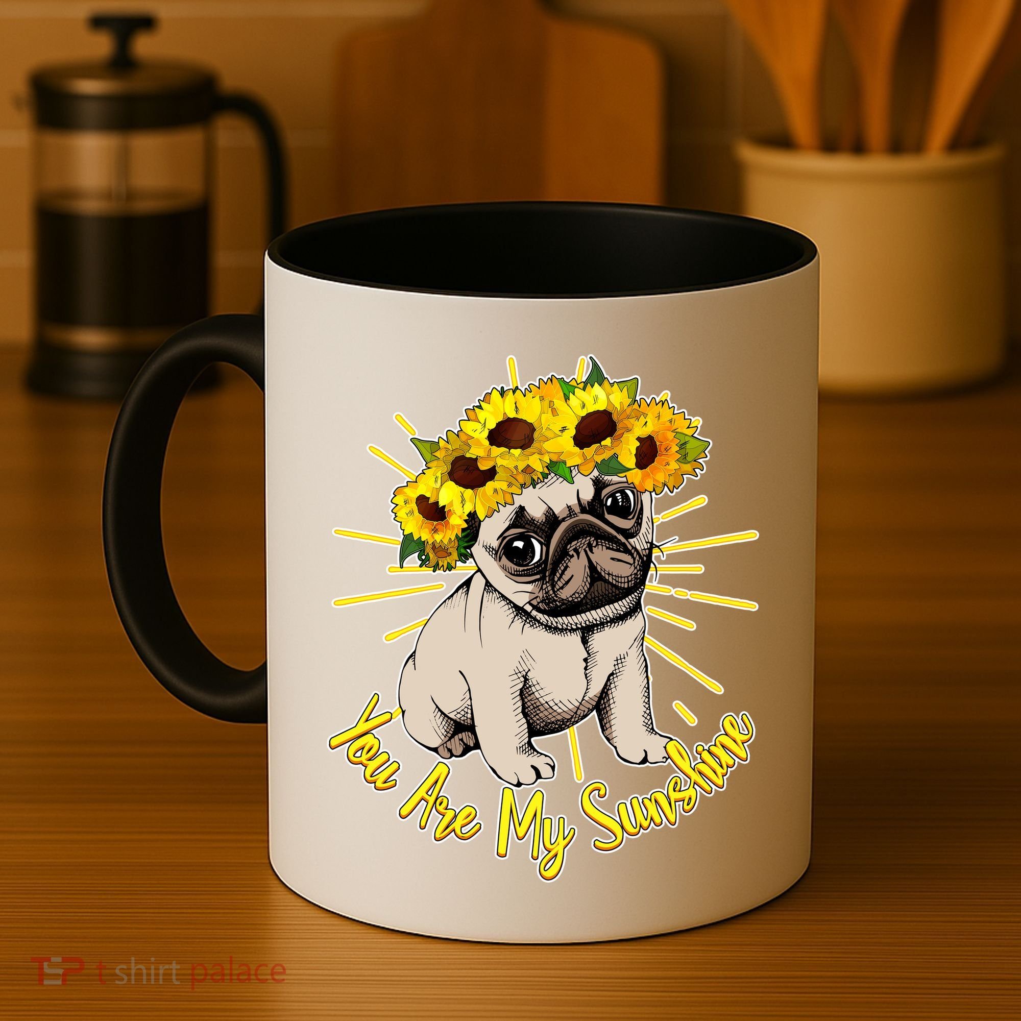 You Are My Sunshine Sunflower Pug Coffee Mug