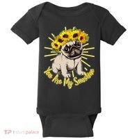 You Are My Sunshine Sunflower Pug Baby Bodysuit thumb 0