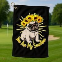 You Are My Sunshine Sunflower Pug Golf Towel thumb 1