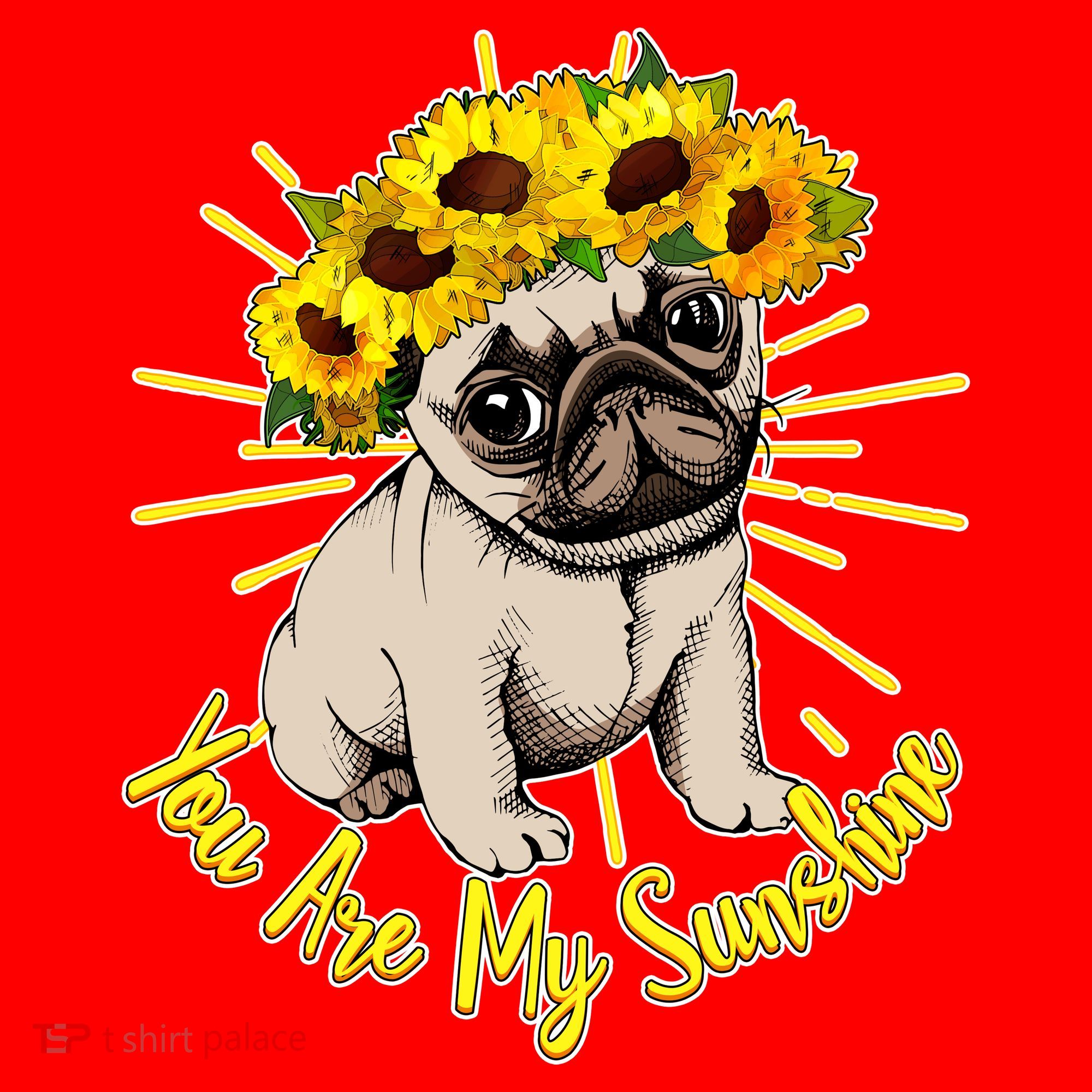 You Are My Sunshine Sunflower Pug Santa Hat