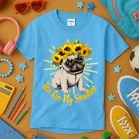 You Are My Sunshine Sunflower Pug Kids T-Shirt thumb 3