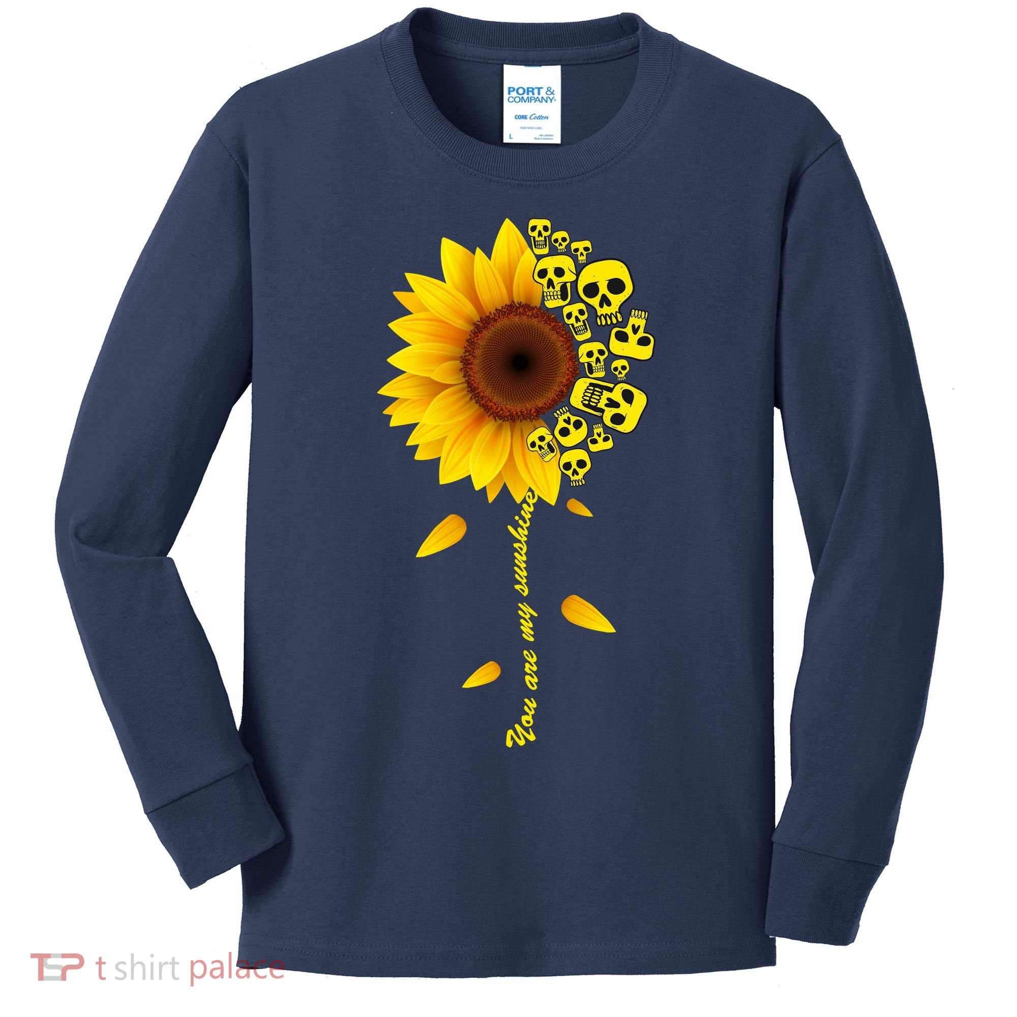 You Are My Sunshine Sunflower Skulls Kids Long Sleeve Shirt