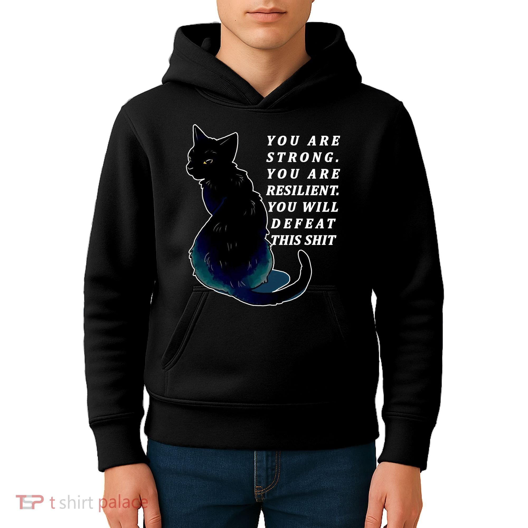 You Are Strong Resilient You Will Defeat This Shit Cat Kids Hoodie