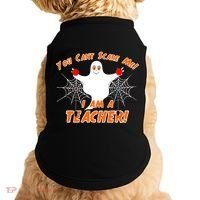 You Can't Scare Me I'm a Teacher Halloween Ghost Spiders Doggie Tank thumb 0