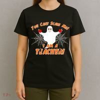 You Can't Scare Me I'm a Teacher Halloween Ghost Spiders T-Shirt thumb 4