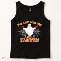 You Can't Scare Me I'm a Teacher Halloween Ghost Spiders Tank Top thumb 2