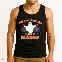 You Can't Scare Me I'm a Teacher Halloween Ghost Spiders Tank Top thumb 3