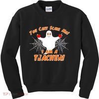 You Can't Scare Me I'm a Teacher Halloween Ghost Spiders Kids Sweatshirt thumb 0