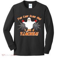 You Can't Scare Me I'm a Teacher Halloween Ghost Spiders Kids Long Sleeve Shirt thumb 0