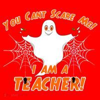 You Can't Scare Me I'm a Teacher Halloween Ghost Spiders Santa Hat thumb 1