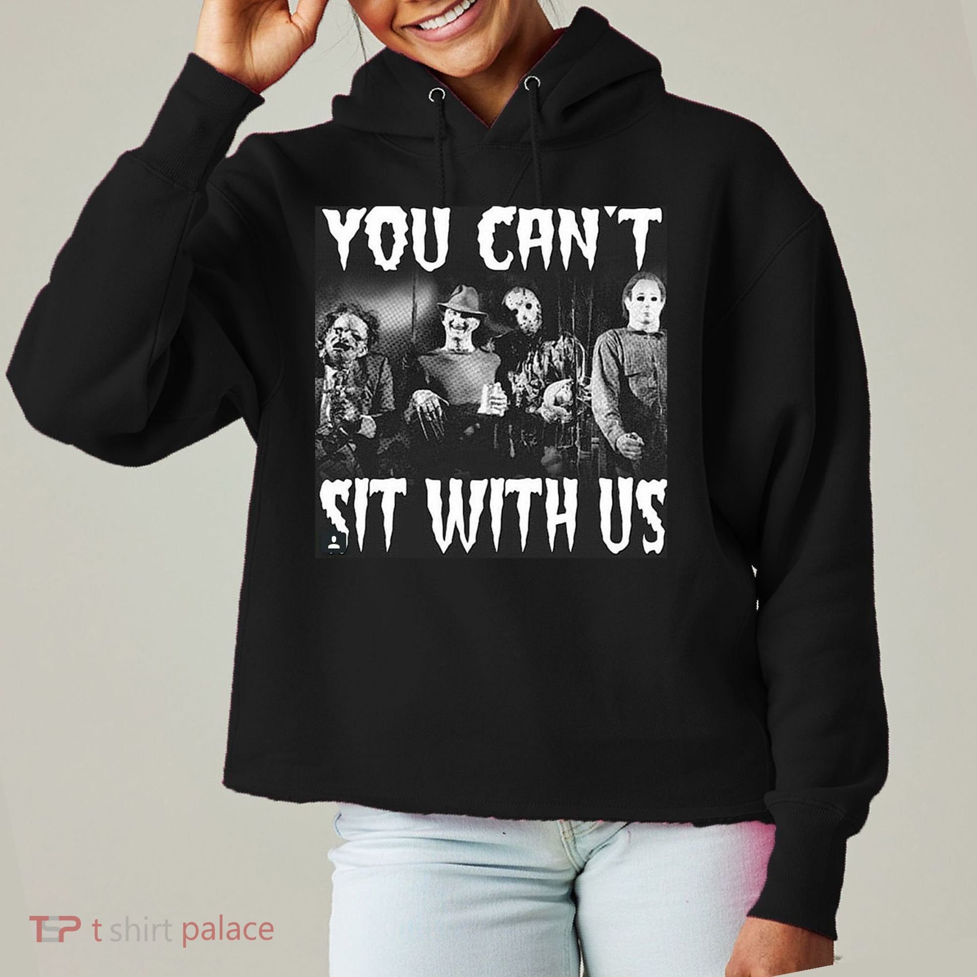 You Can't Sit With Us Classic Horror Villains Ladies Heavyweight Boxy Pullover Hoodie