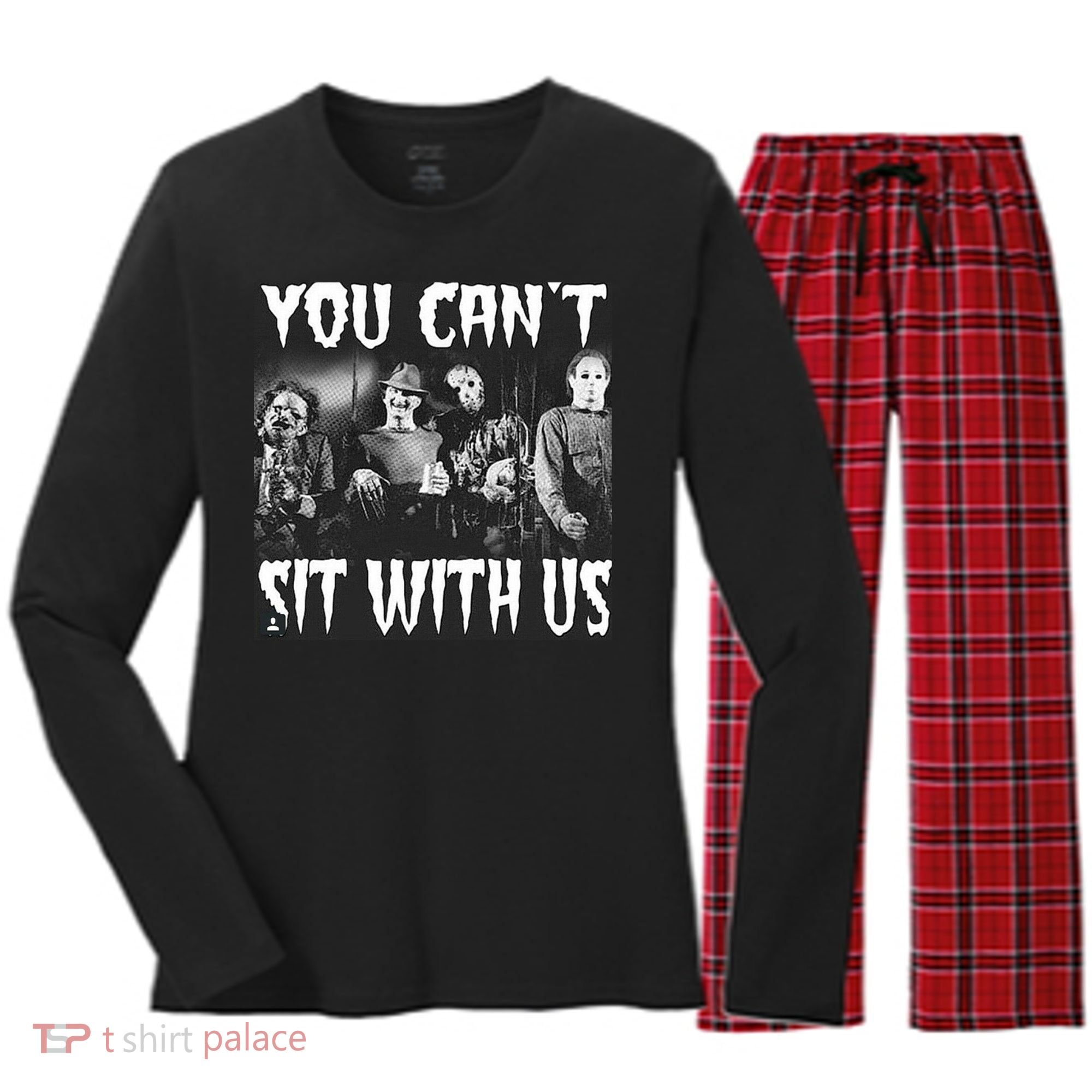 You Can't Sit With Us Classic Horror Villains Women's Long Sleeve Flannel Pajama Set 