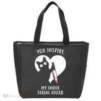 You Inspire My Inner Serial Killer Funny Cat Tote Bag thumb 0