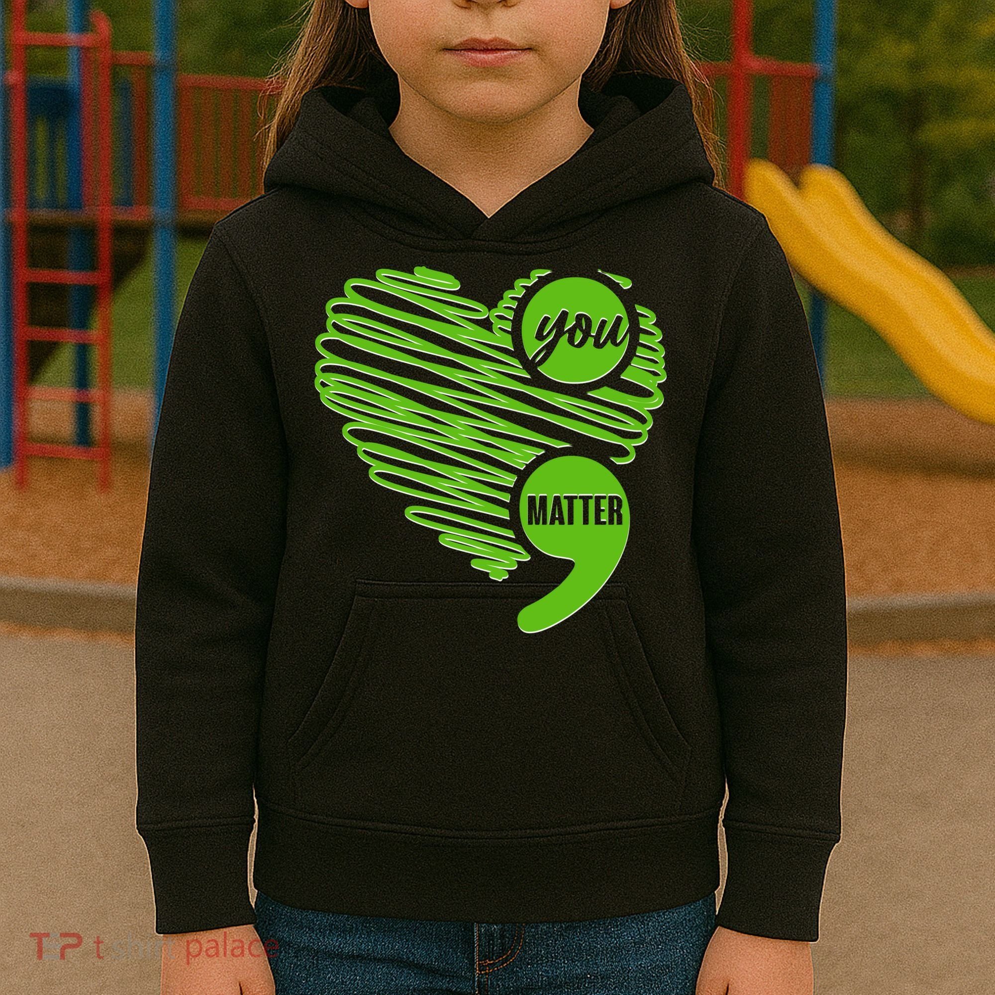 You Matter Semicolon Heart Mental Health Awareness Kids Hoodie