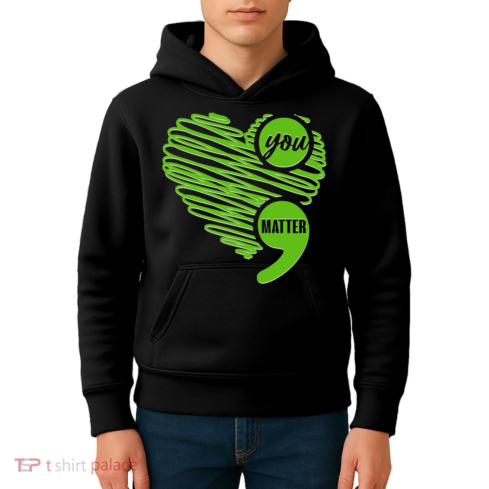 You Matter Semicolon Heart Mental Health Awareness Kids Hoodie