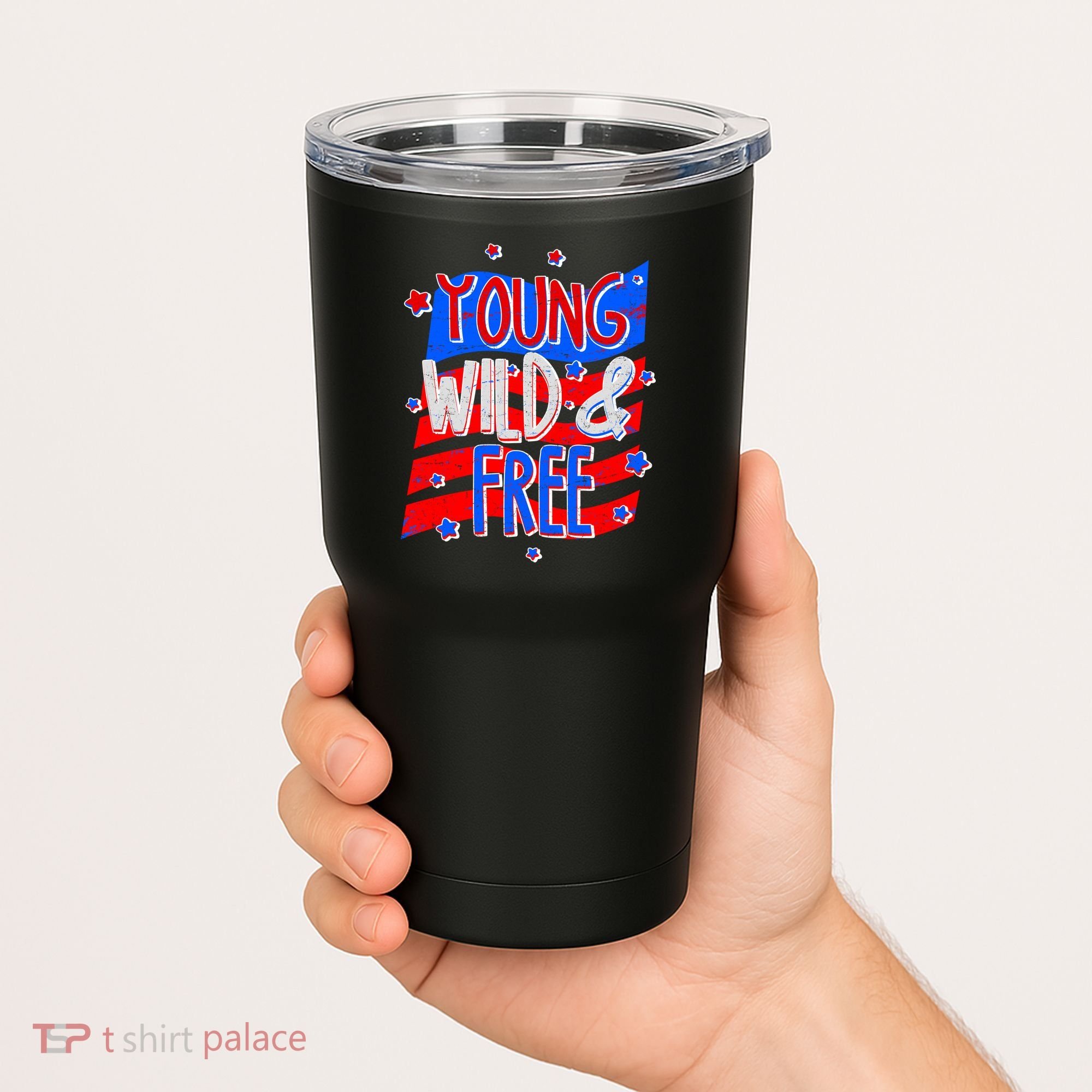 Young Wild & Free Red White & Blue Tumbler