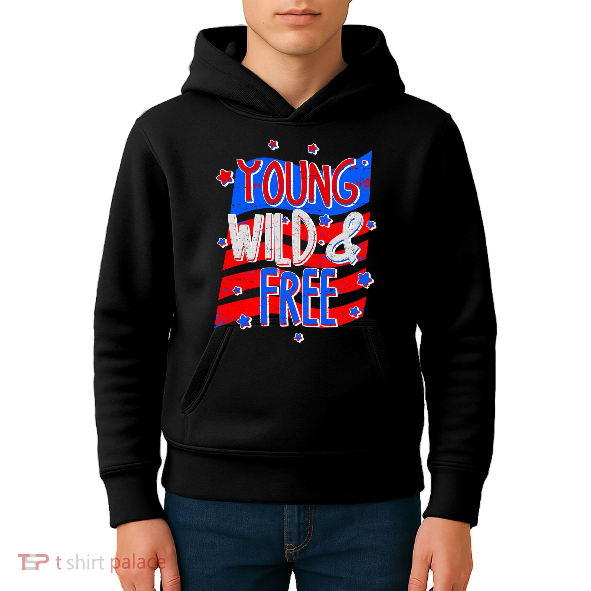 Young Wild & Free Red White & Blue Kids Hoodie