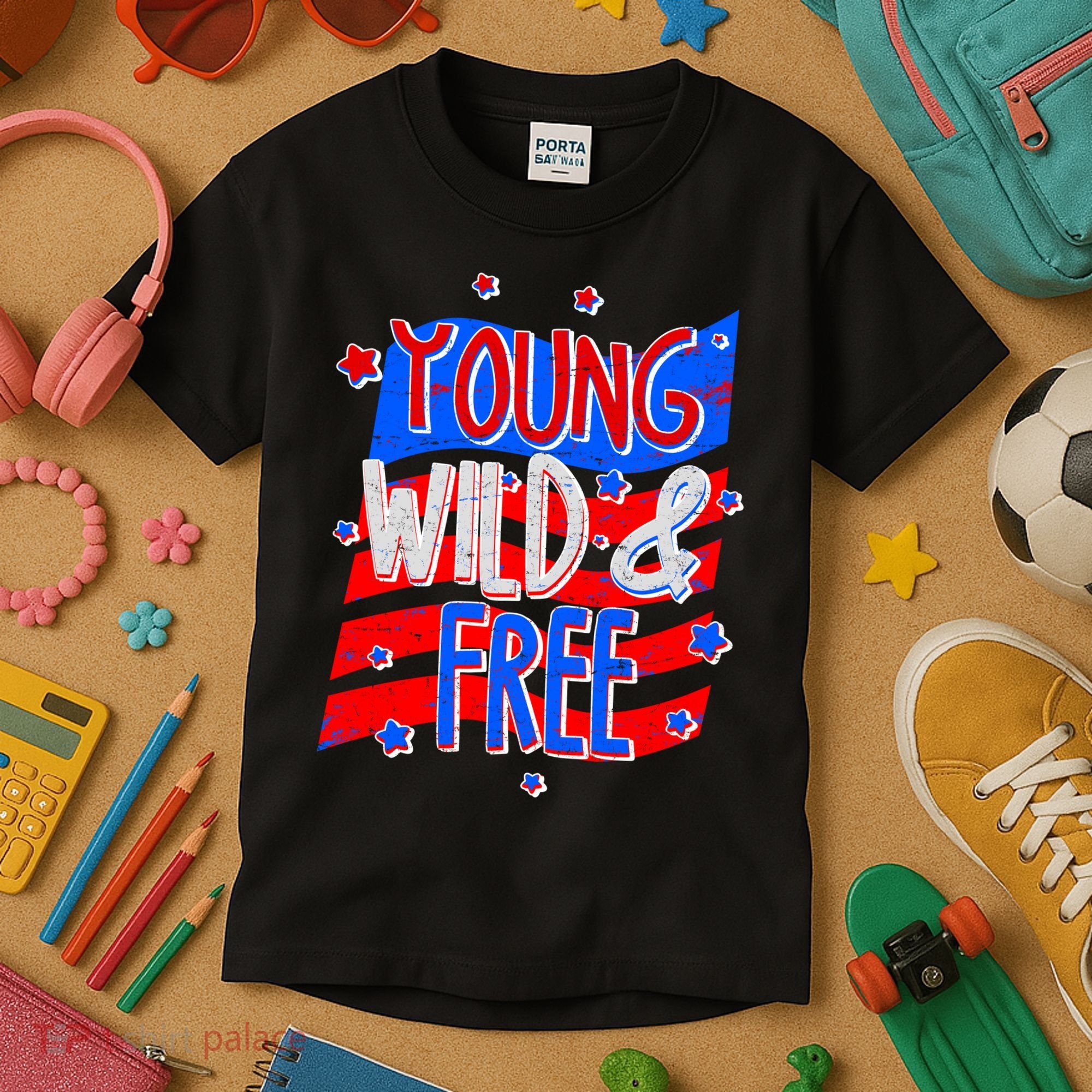 Young Wild & Free Red White & Blue Kids T-Shirt