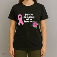 You're Looking At A Survivor Breast Cancer T-Shirt thumb 4