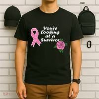 You're Looking At A Survivor Breast Cancer T-Shirt thumb 6