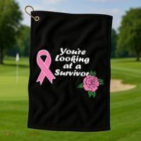 You're Looking At A Survivor Breast Cancer Golf Towel thumb 1