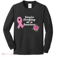 You're Looking At A Survivor Breast Cancer Kids Long Sleeve Shirt thumb 0