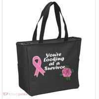 You're Looking At A Survivor Breast Cancer Tote Bag thumb 2