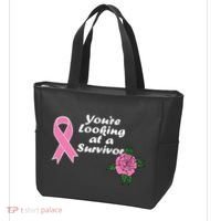 You're Looking At A Survivor Breast Cancer Tote Bag thumb 3