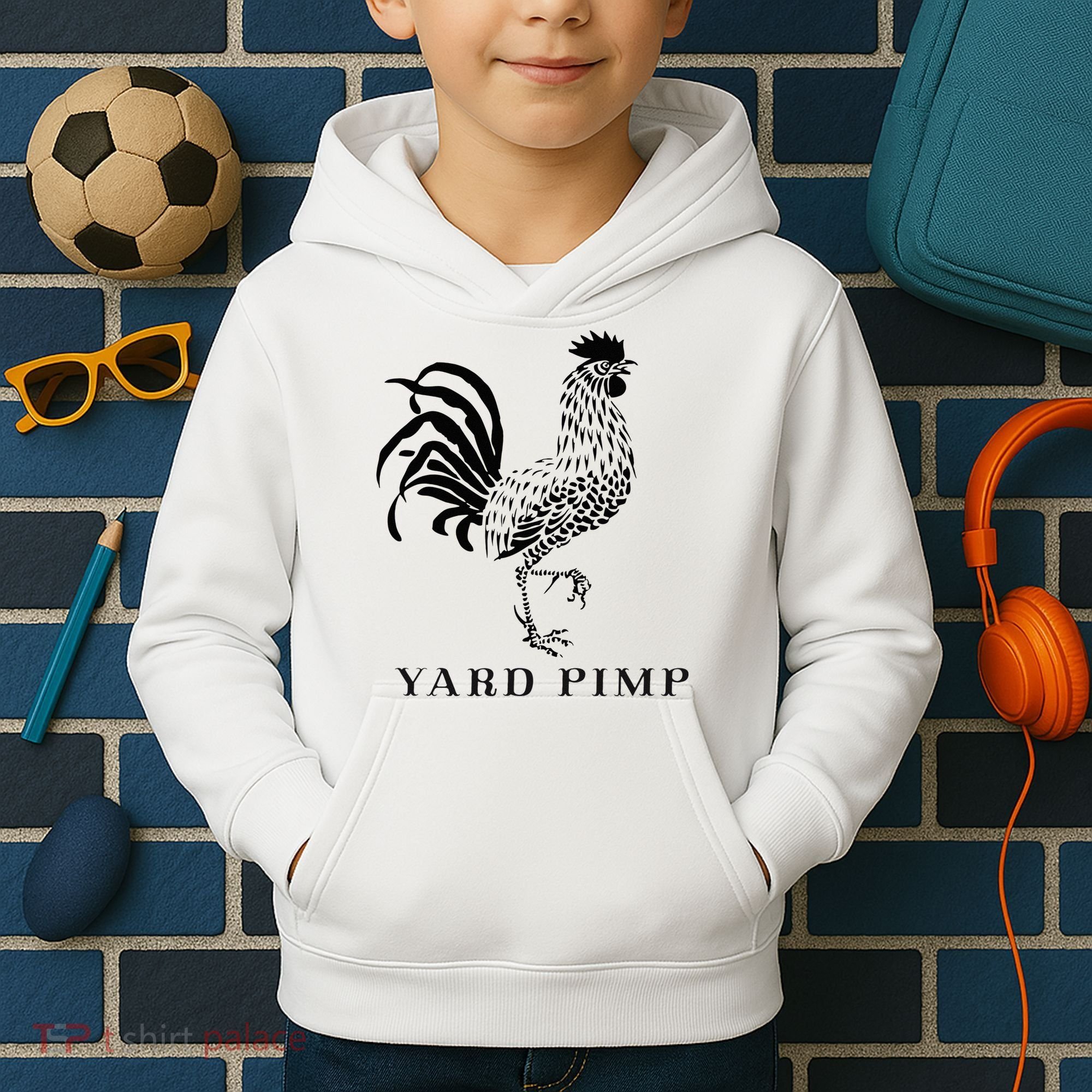 Yard Pimp Rooster King of the Barnyard Kids Hoodie