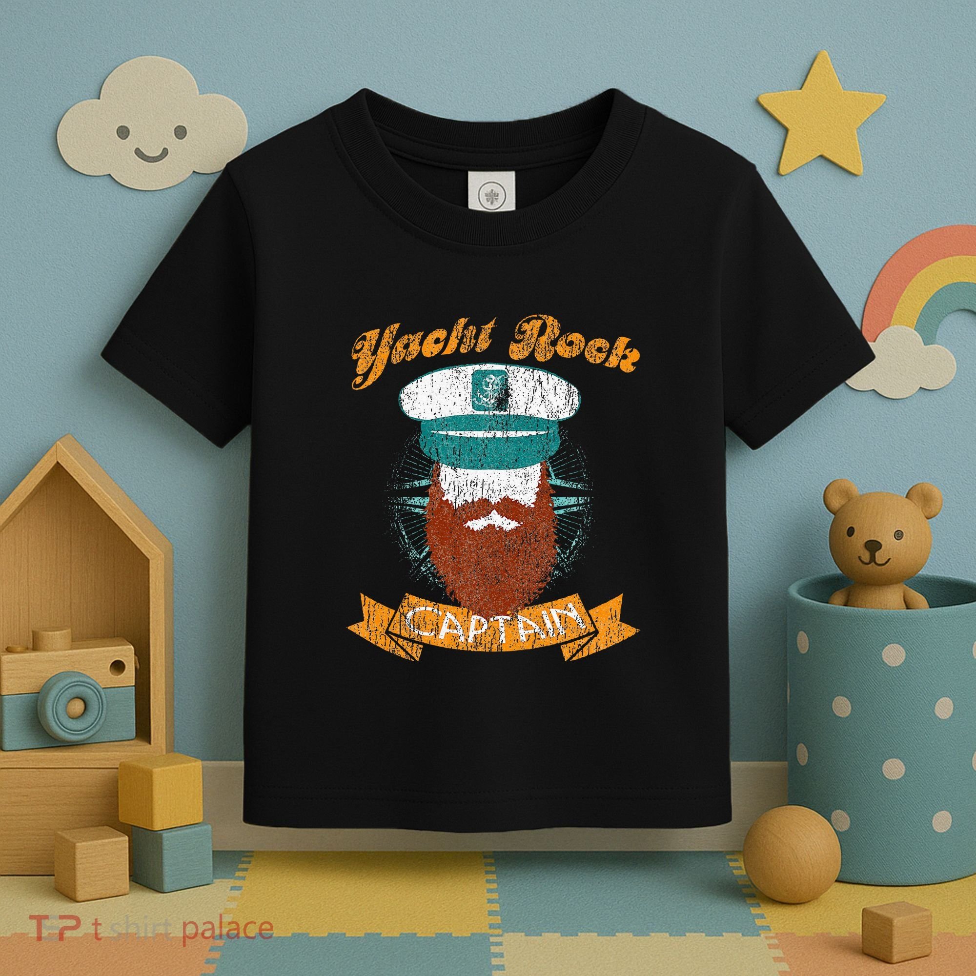 Yacht Rock Captain Party Boat Drinking Bearded Toddler T-Shirt