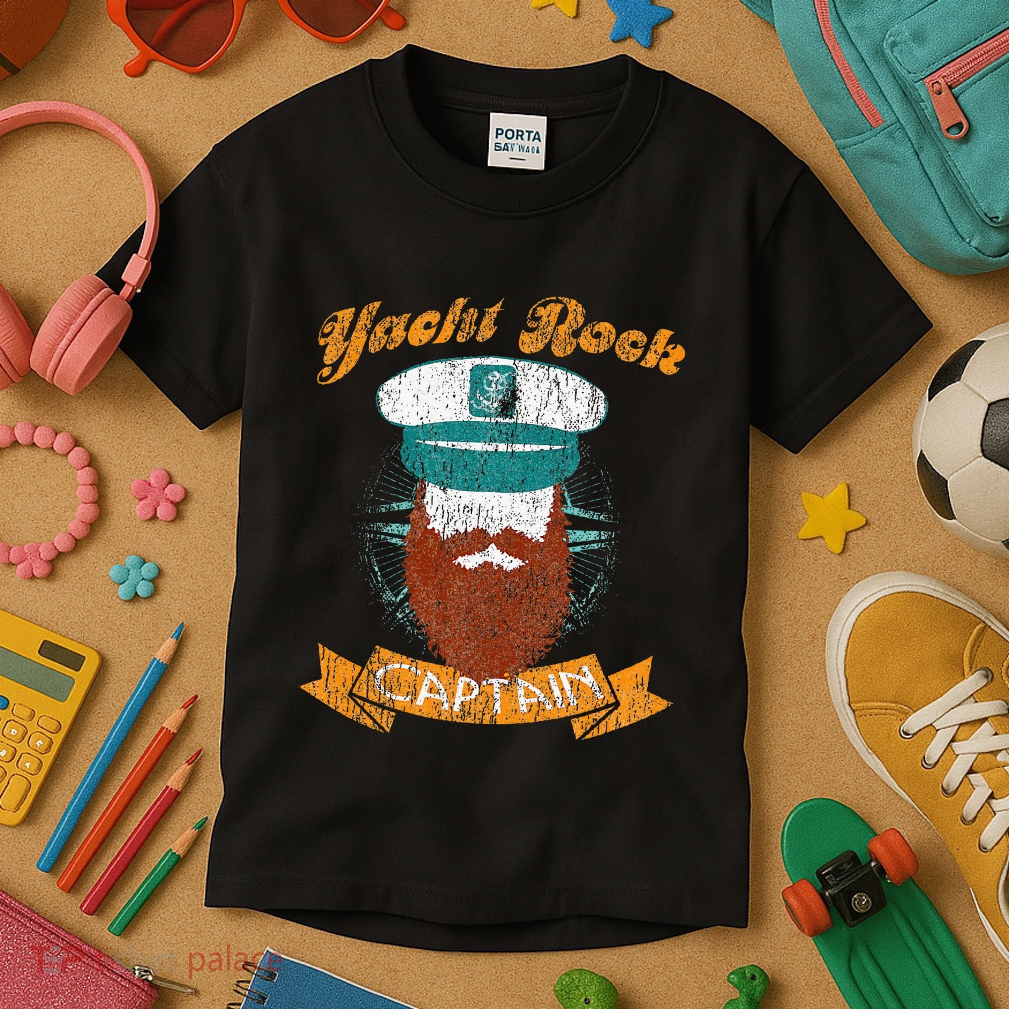 Yacht Rock Captain Party Boat Drinking Bearded Kids T-Shirt