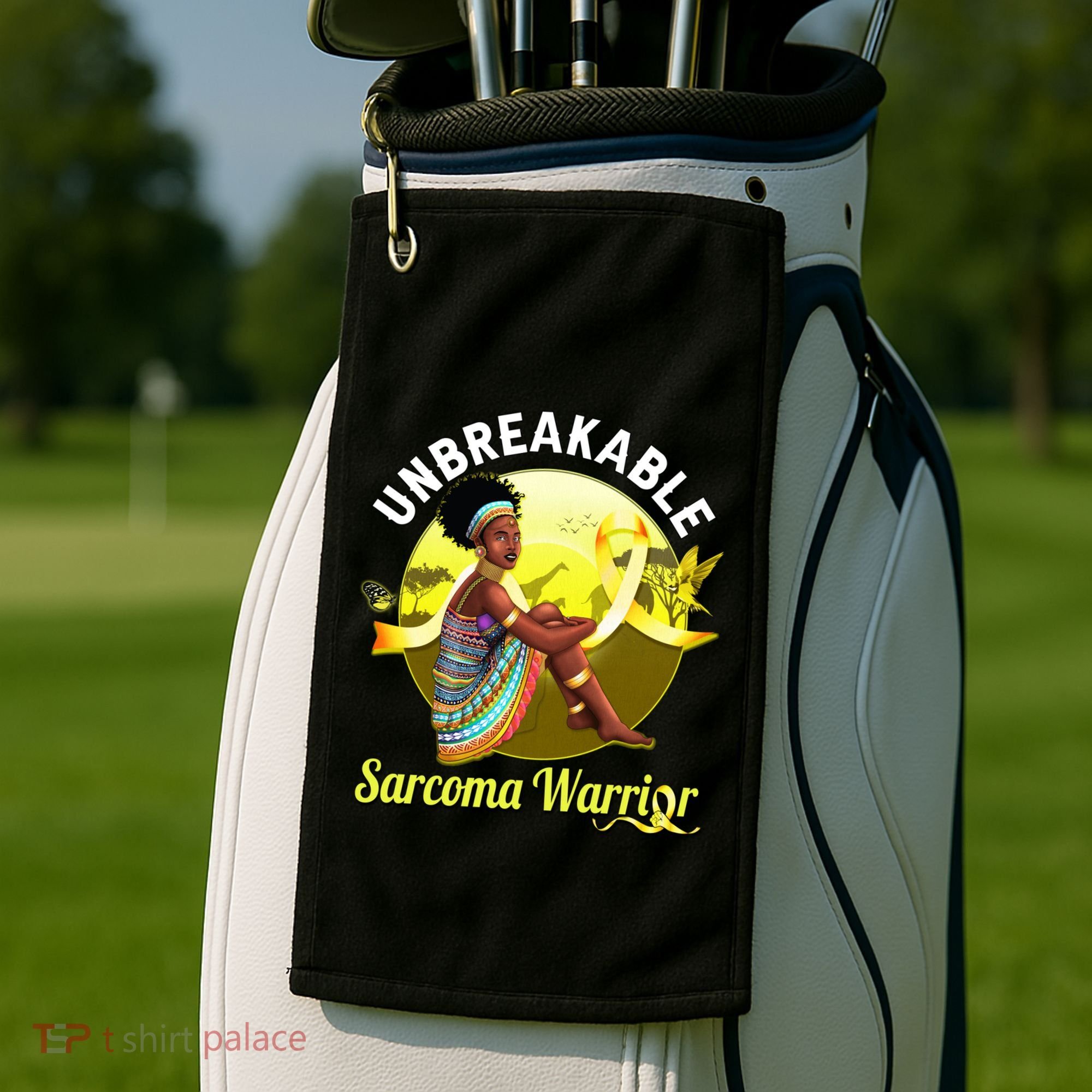 Yellow Ribbon Cancer Awareness Unbreakable Sarcoma Warrior Cute Gift Golf Towel