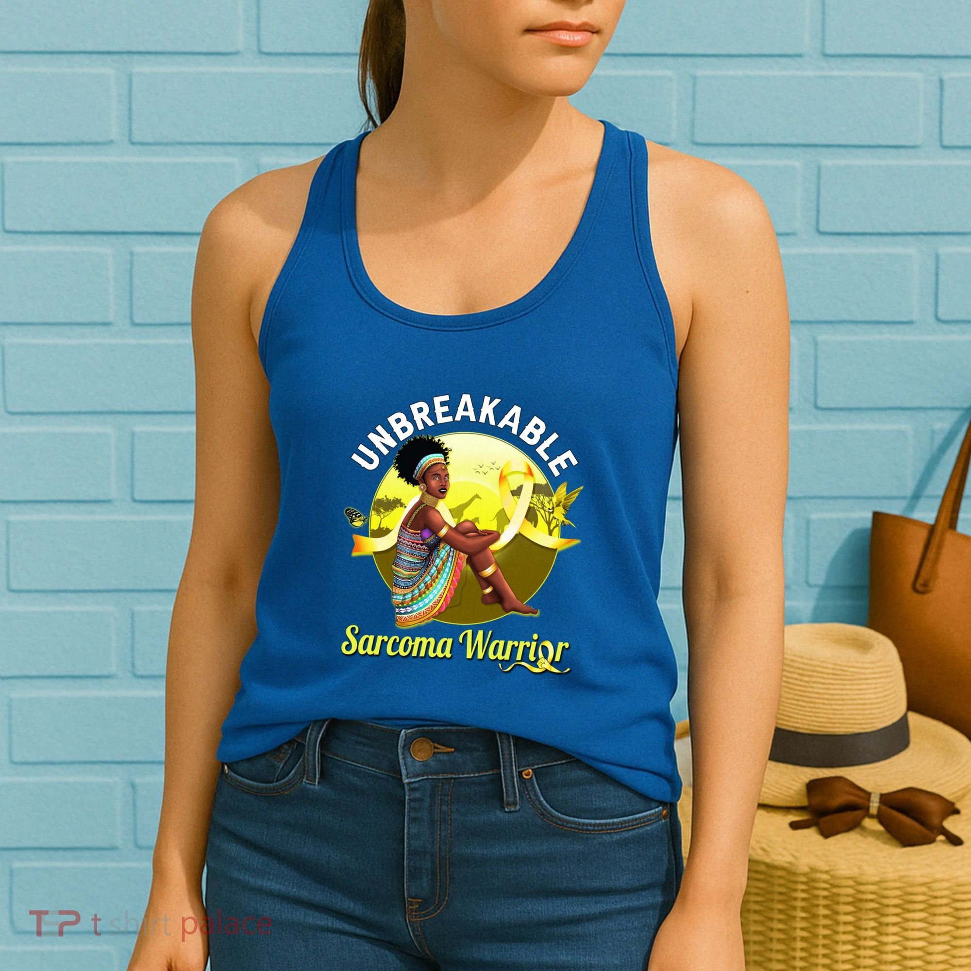 Yellow Ribbon Cancer Awareness Unbreakable Sarcoma Warrior Cute Gift Women's Tank Top