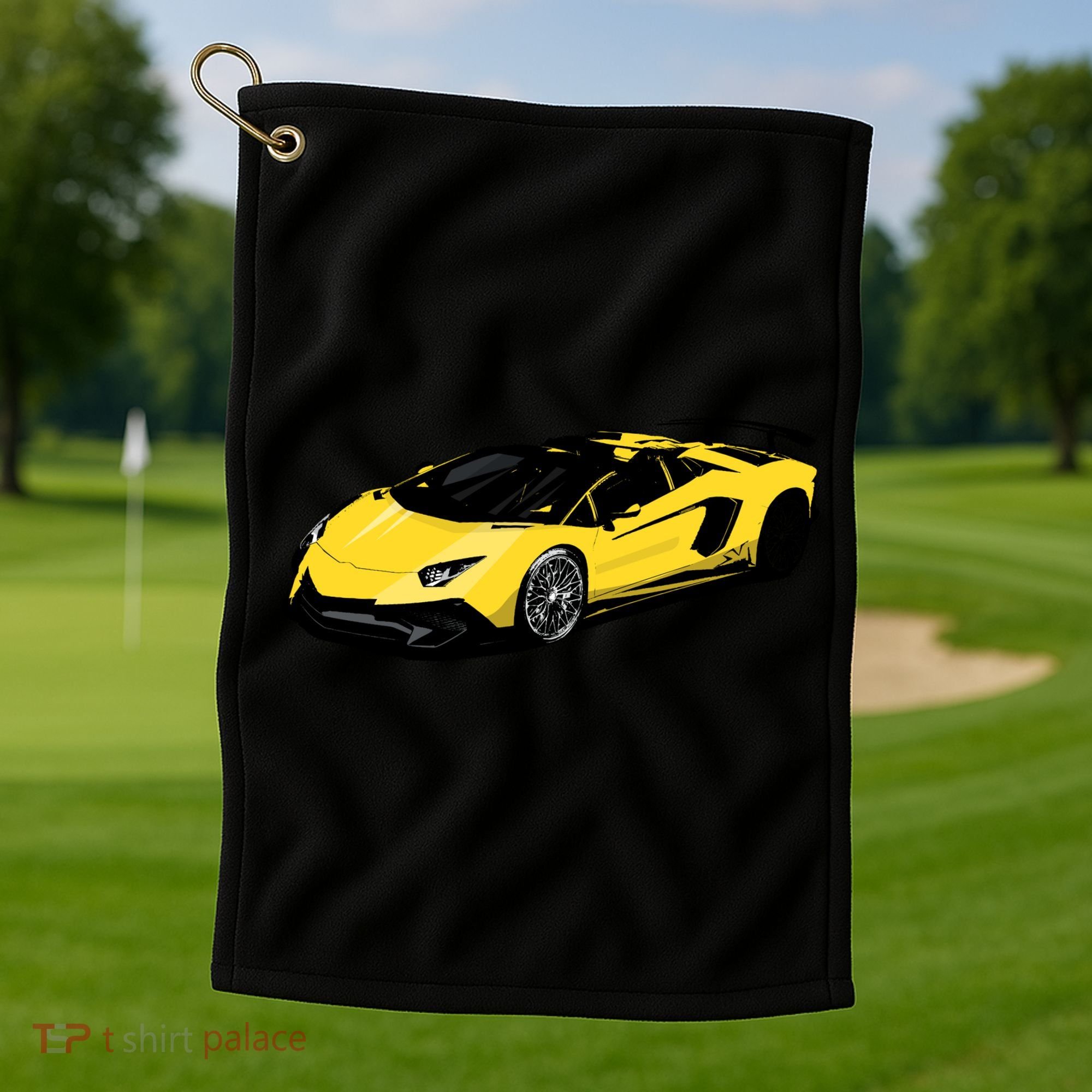 Yellow Racing Sports Car Golf Towel