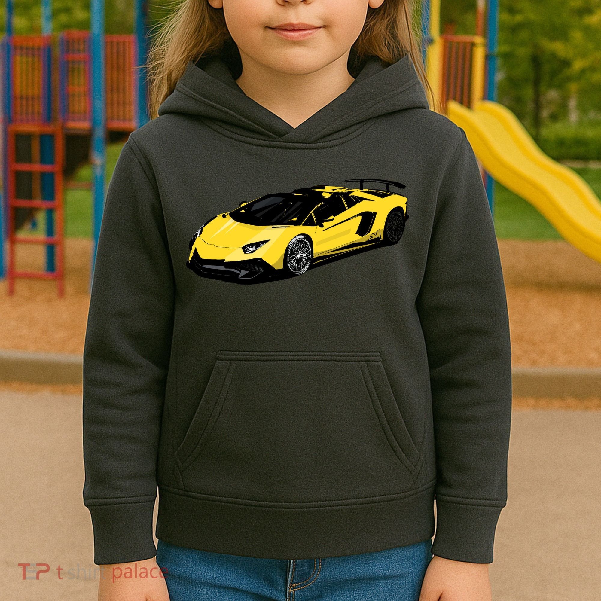 Yellow Racing Sports Car Kids Hoodie
