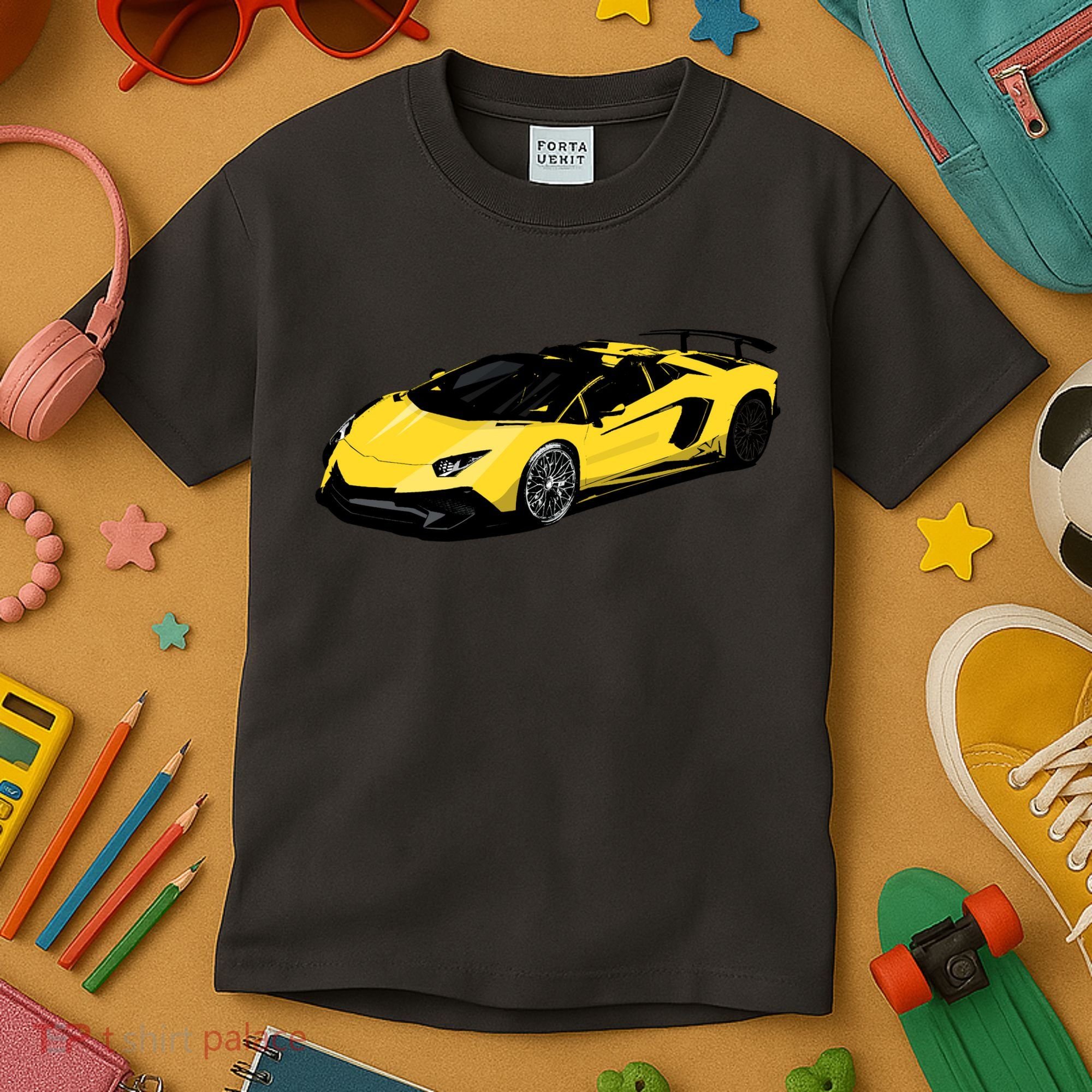 Yellow Racing Sports Car Kids T-Shirt