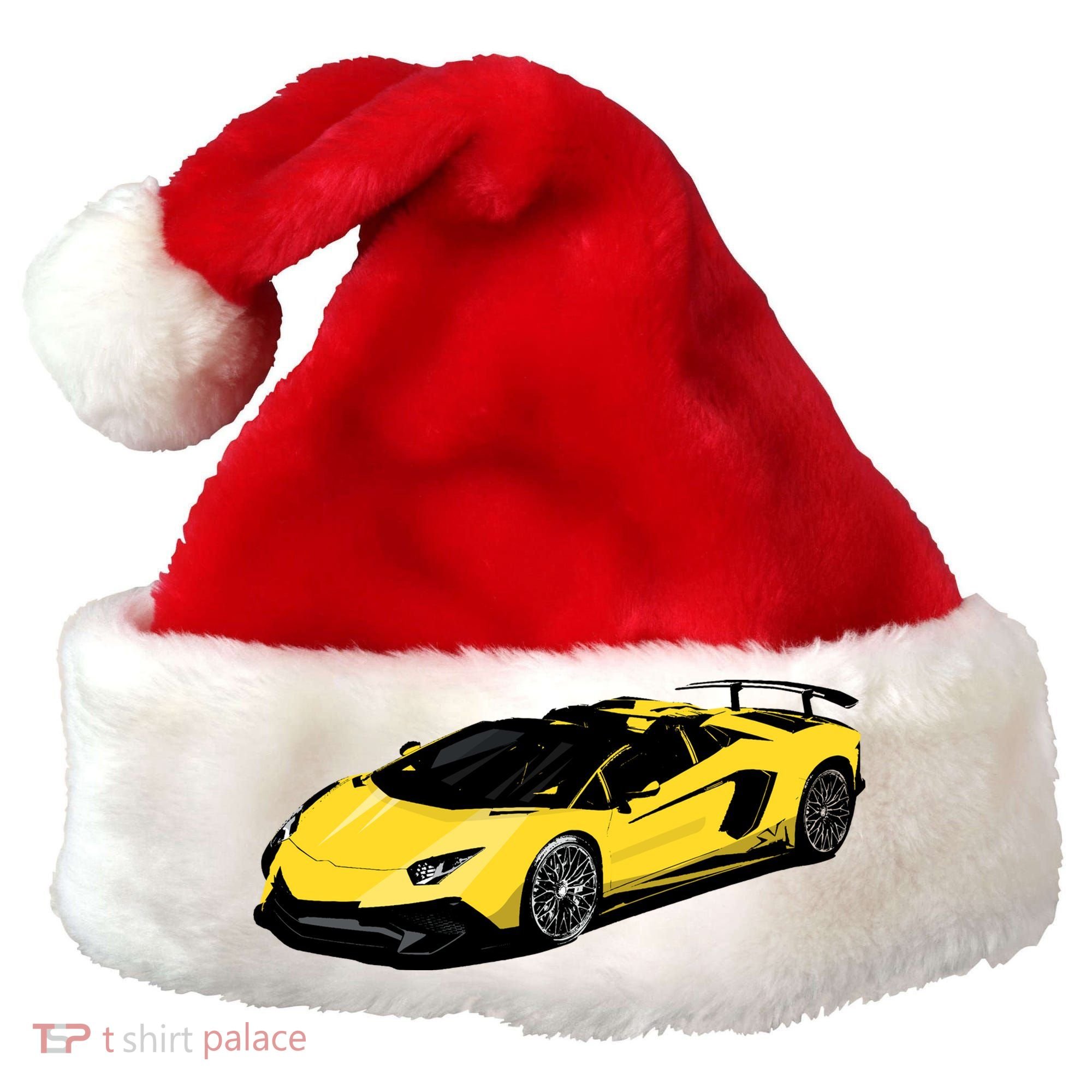 Yellow Racing Sports Car Santa Hat