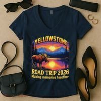 Yellowstone Road Trip 2026 Making Memories Together Women's V-Neck T-Shirt thumb 2
