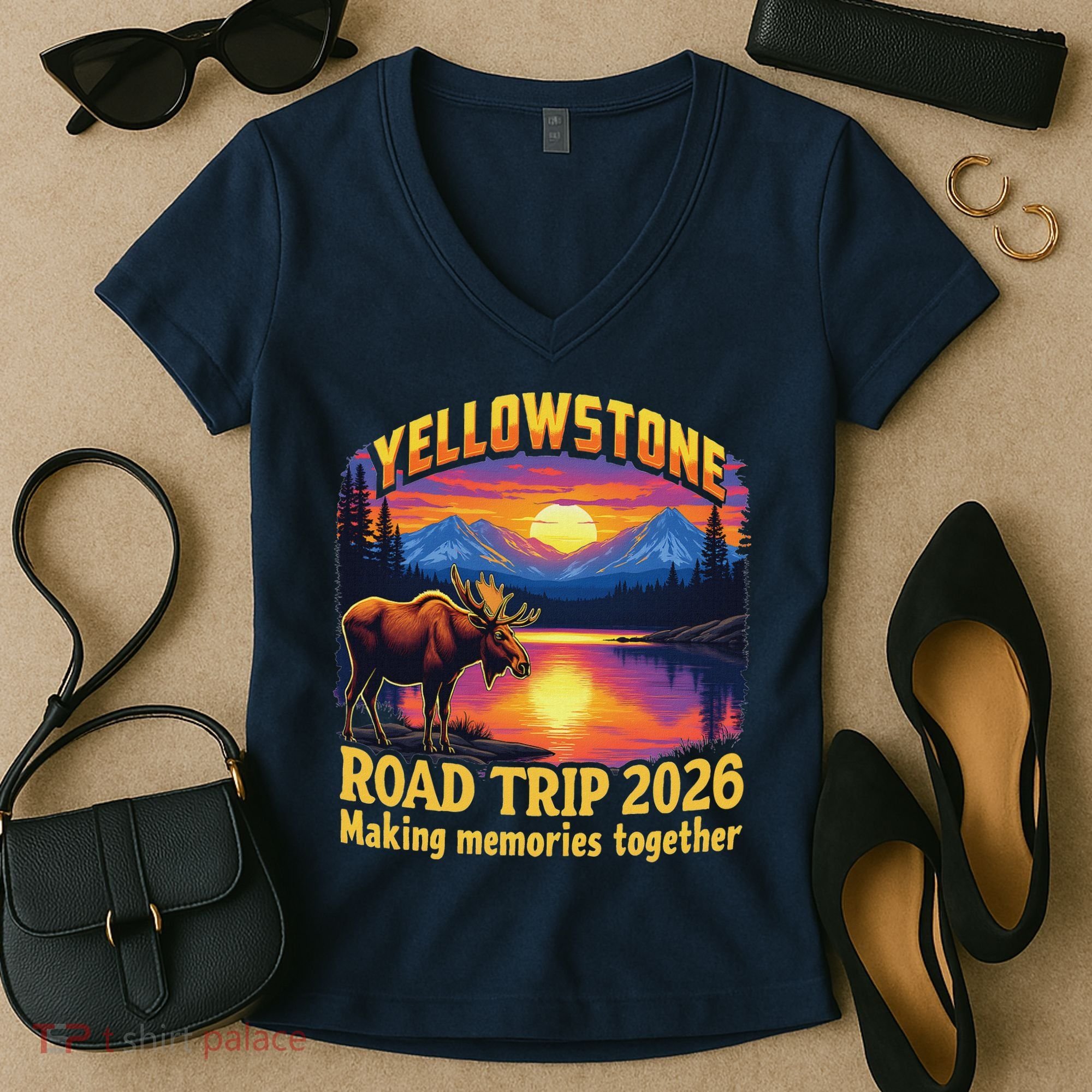 Yellowstone Road Trip 2026 Making Memories Together Women's V-Neck T-Shirt