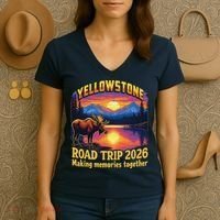 Yellowstone Road Trip 2026 Making Memories Together Women's V-Neck T-Shirt thumb 3