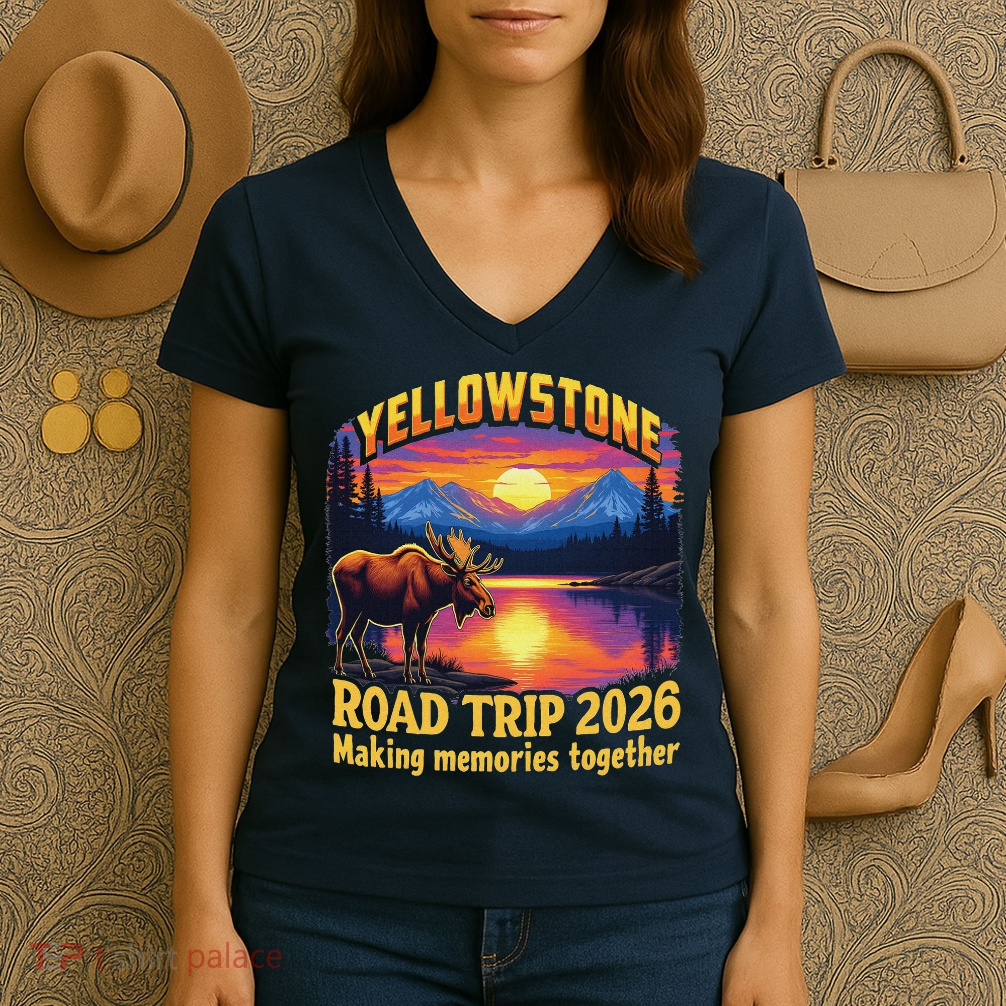 Yellowstone Road Trip 2026 Making Memories Together Women's V-Neck T-Shirt