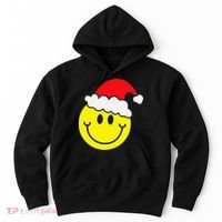Yellow Smile Face Christmas Santa Hat Smiling Face Hoodie thumb 0