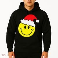 Yellow Smile Face Christmas Santa Hat Smiling Face Hoodie thumb 2
