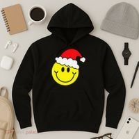 Yellow Smile Face Christmas Santa Hat Smiling Face Hoodie thumb 3